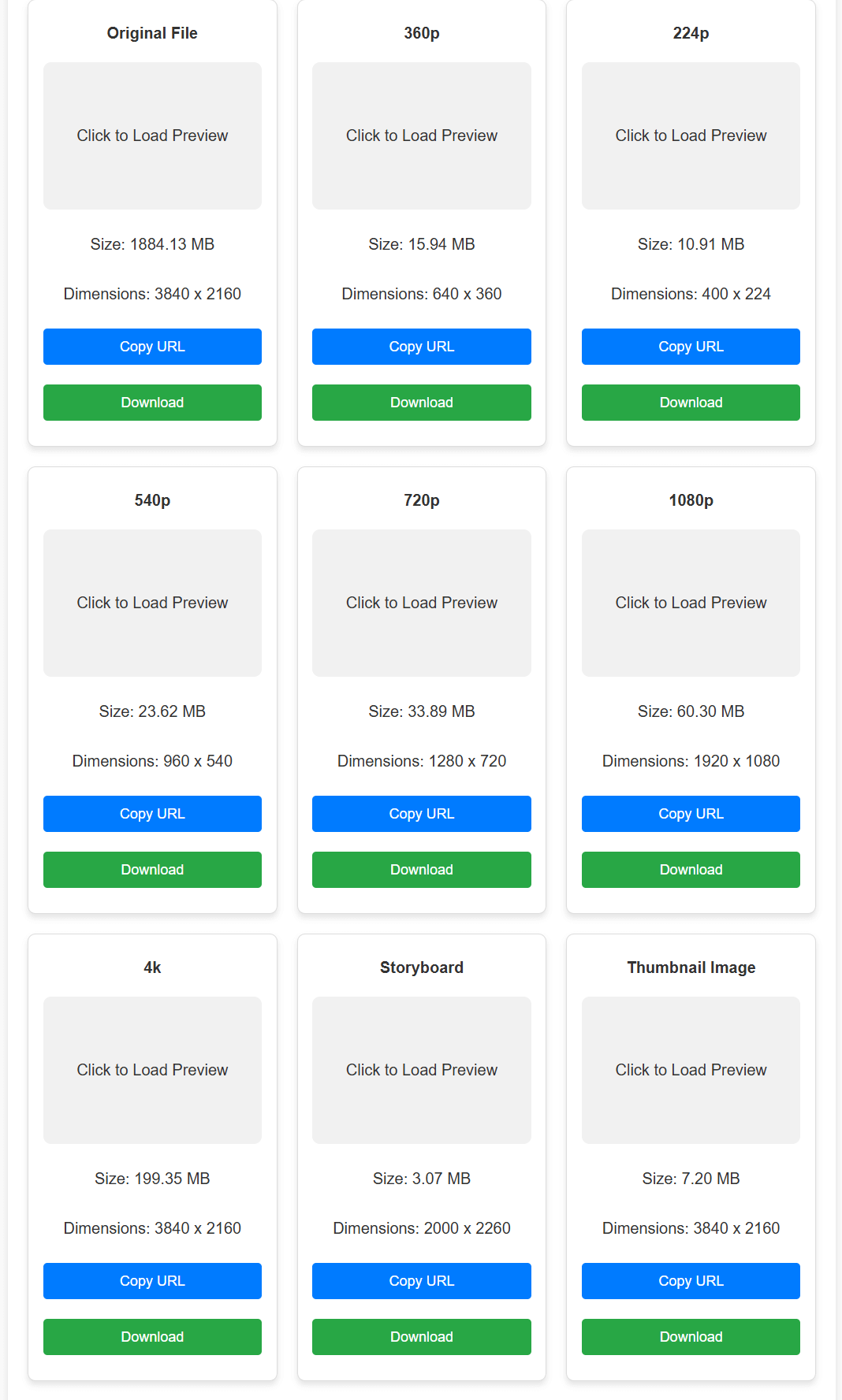 Preview of Wistia Video Downloader user interface showing multiple video resolutions and download options